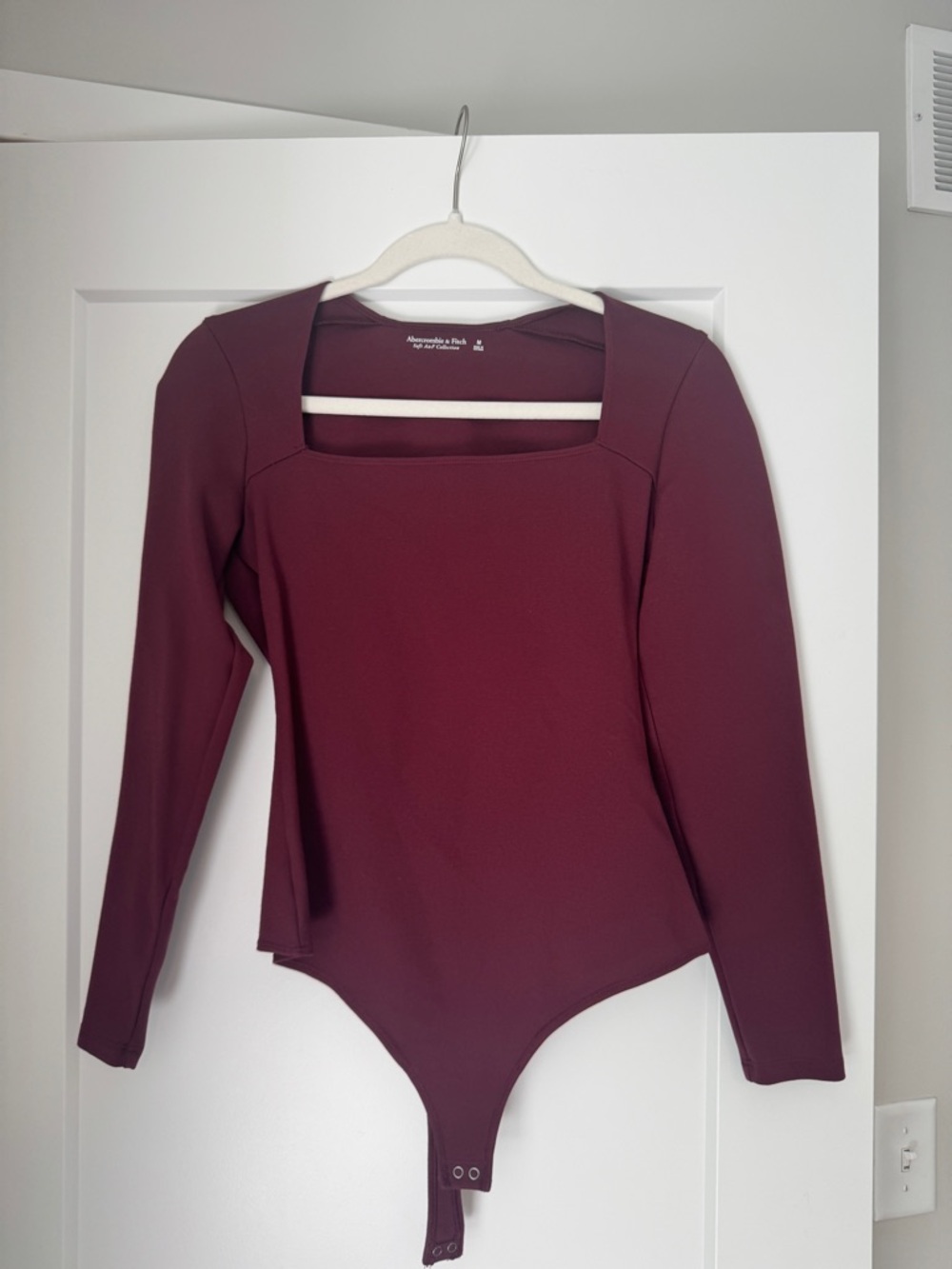Abercrombie & Fitch Deep Burgundy Square-Neck Long Sleeve Bodysuit